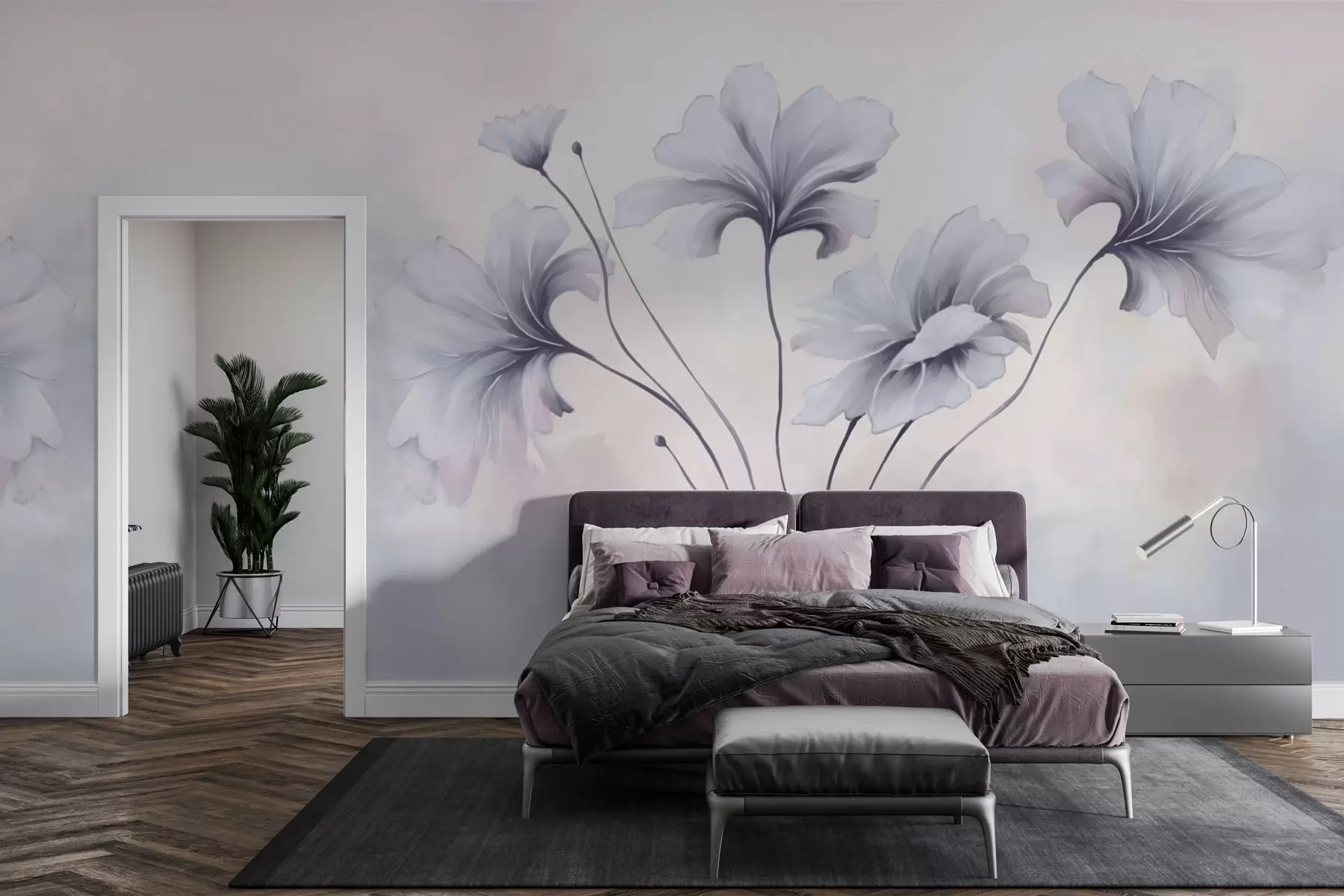 murales de pared Flores de moda sobre fondo de niebla w03438