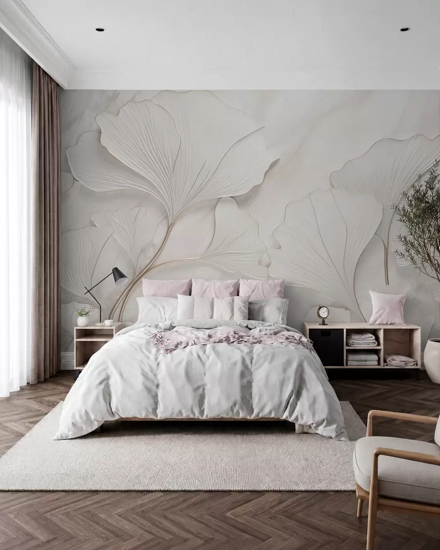 murales de pared Hojas blanco tiza w03440