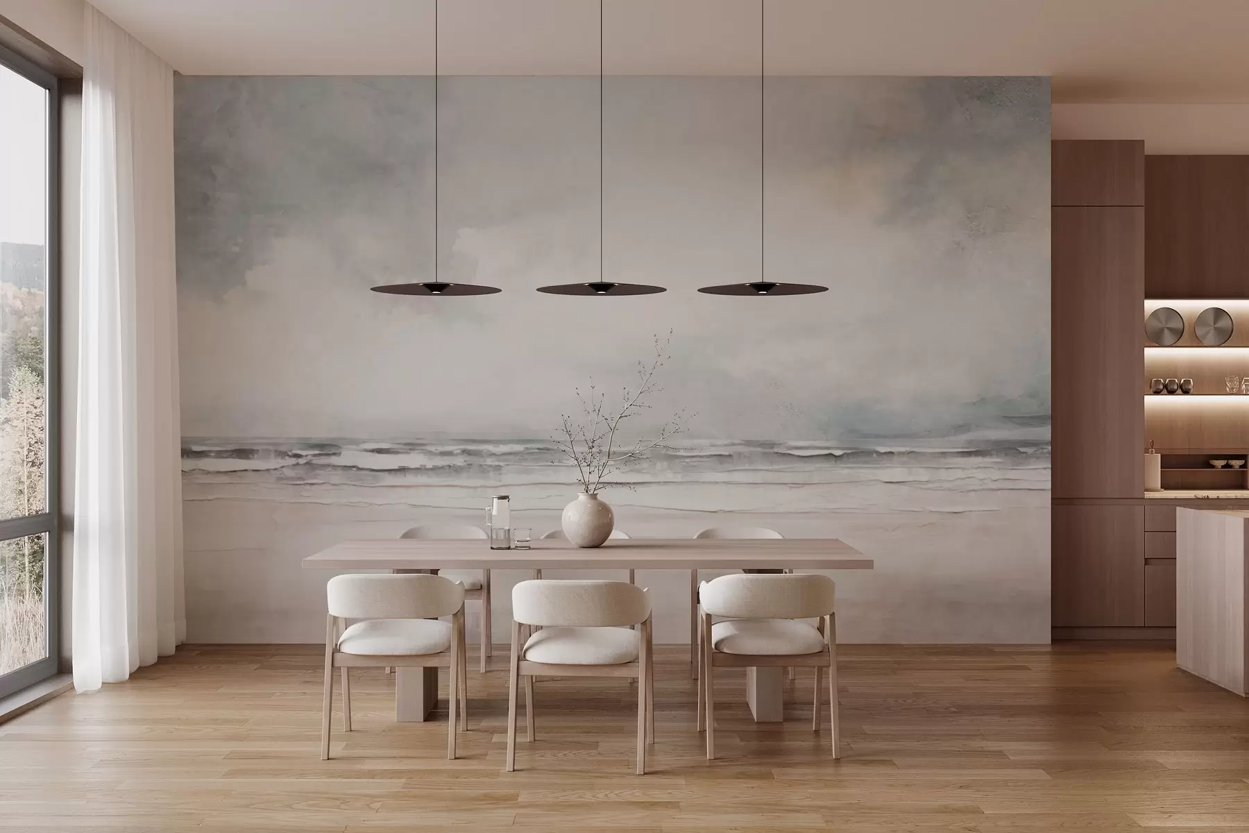 murales de pared Horizonte abstracto de cielo y mar encontrándose w03441