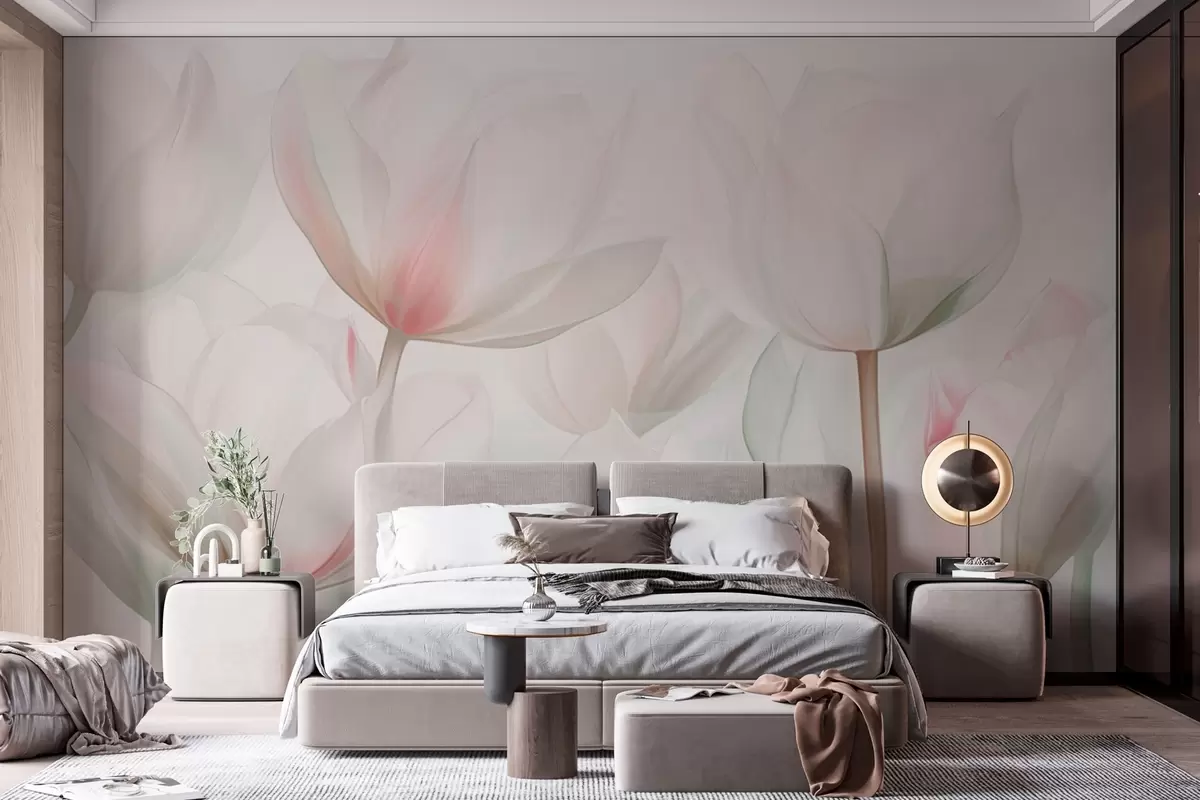 murales de pared Delicados tulipanes en colores pastel w03442v1