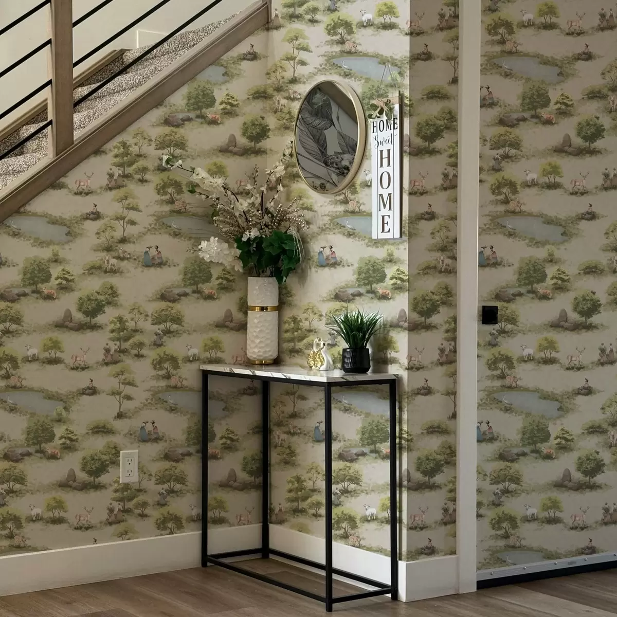 Papel pintado Personas y animales junto al lago a00085
