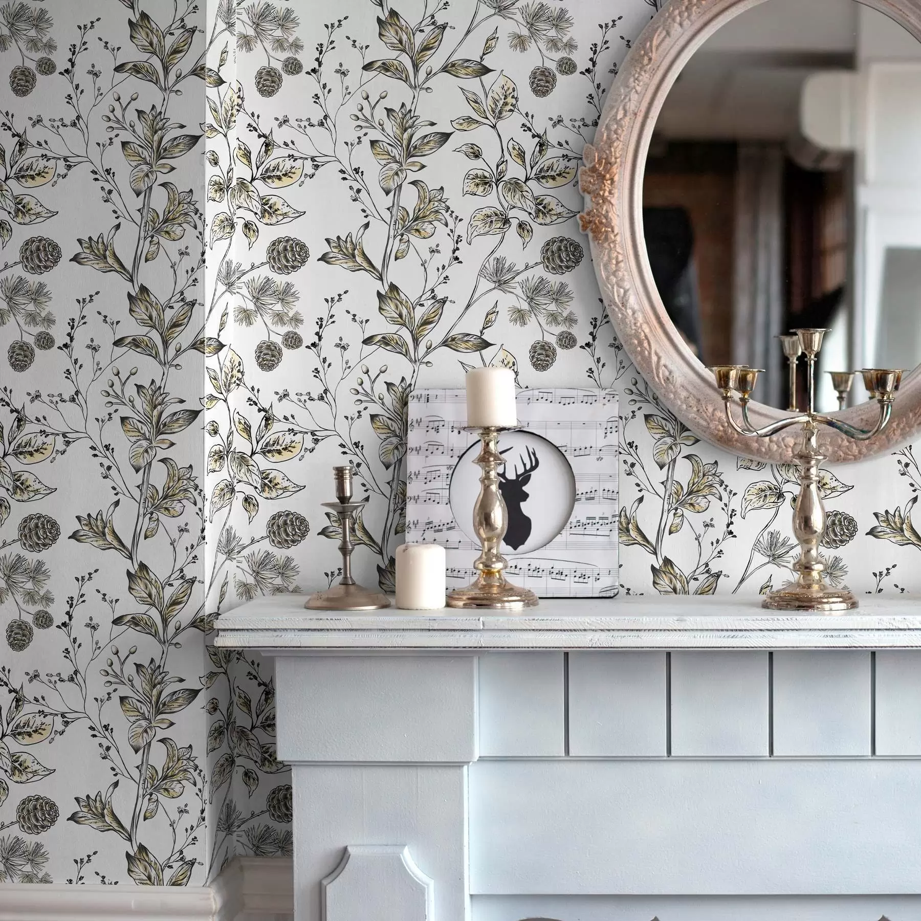 murales de pared Ramas con hojas amarillas sobre fondo blanco a00098