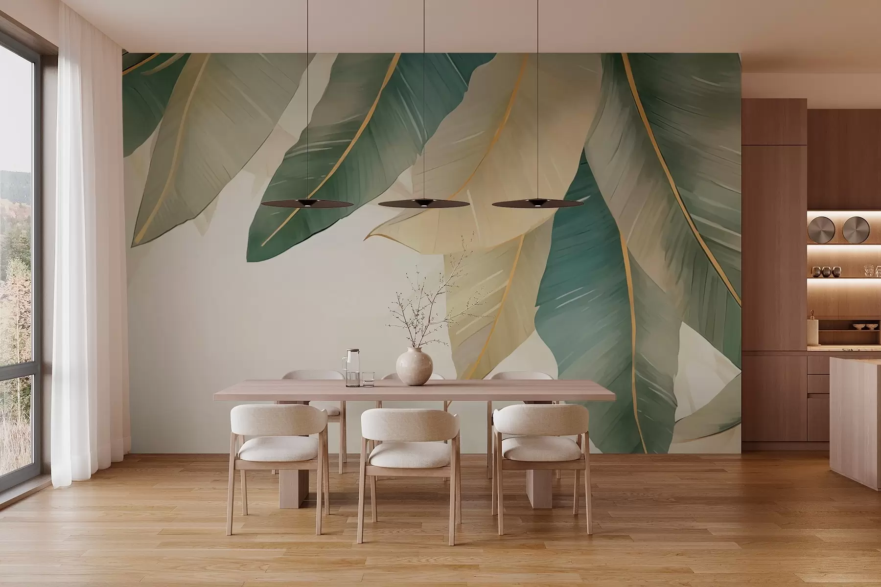 murales de pared Hojas tropicales verdes w03433