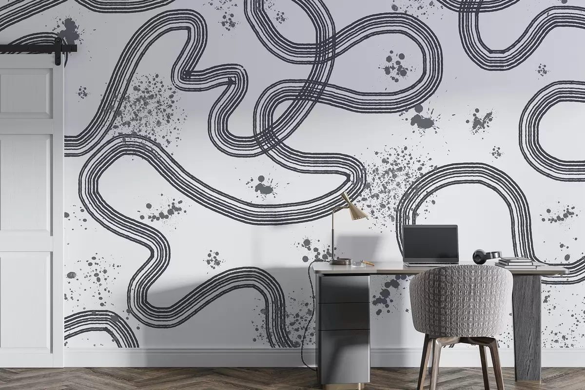 murales de pared Dibujo lineal, salpicaduras de pintura, minimalismo, color gris w03408v2