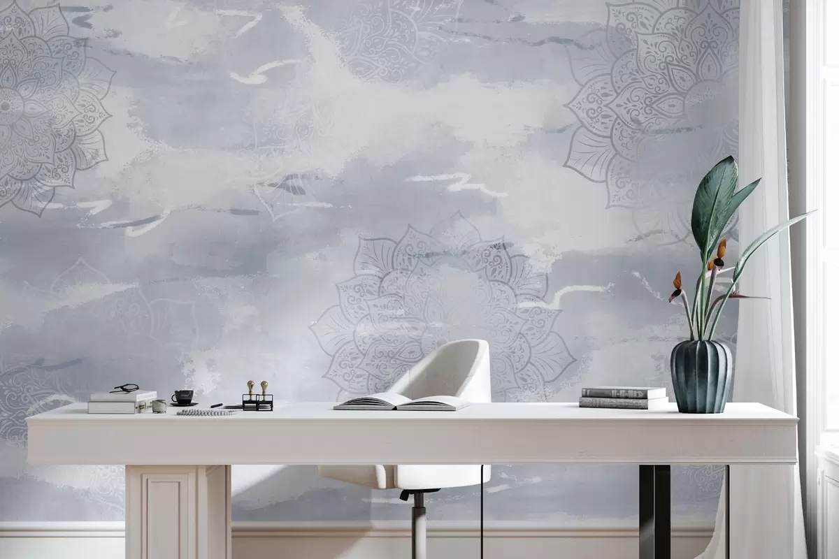 murales de pared Mandalas sobre fondo pastel, pinceladas vivas, colores azules w03409v1