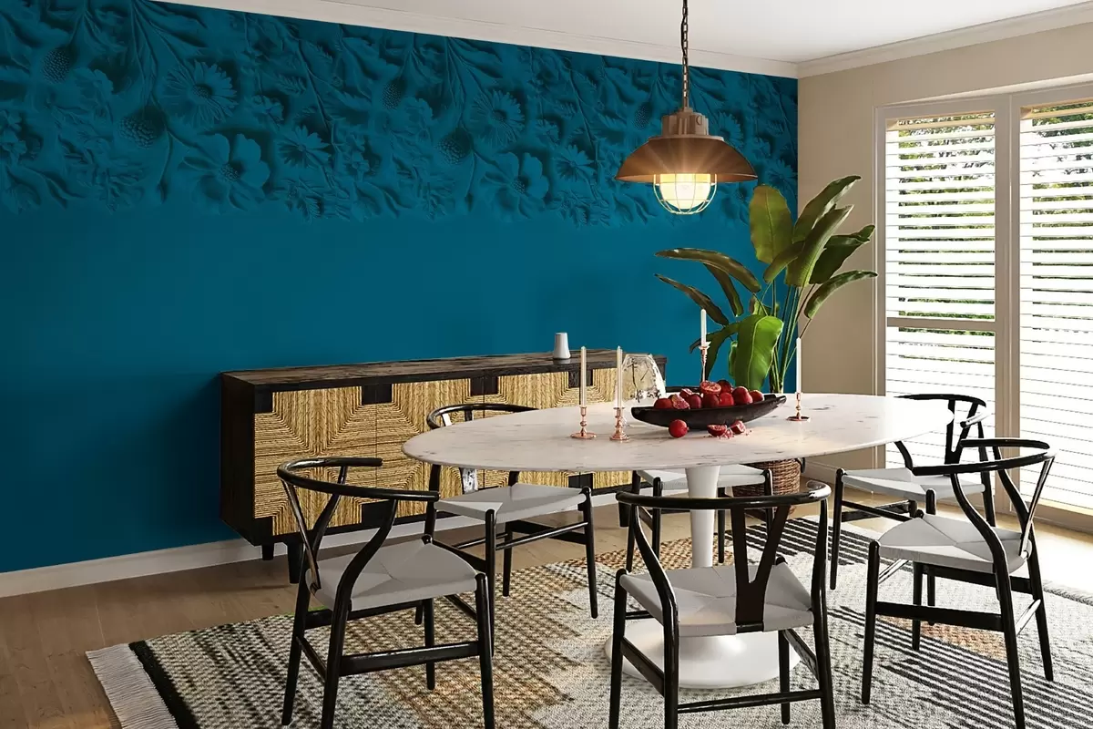 murales de pared Imitación de flores en bajorrelieve en la parte superior de color azul verdoso w03398