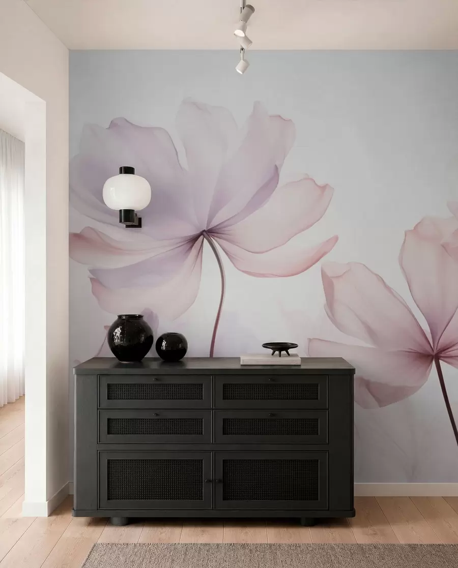 murales de pared Flores en tonos rosa suave w03521