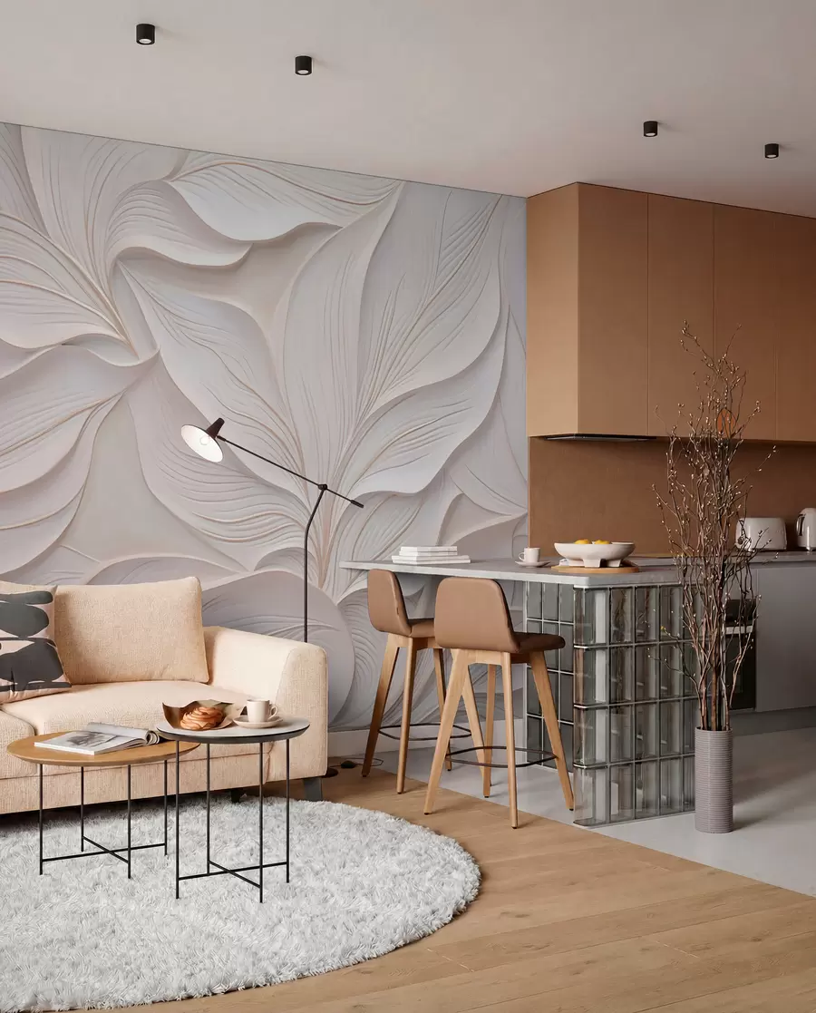 murales de pared Delicado follaje en estilo de bajorrelieve w03520