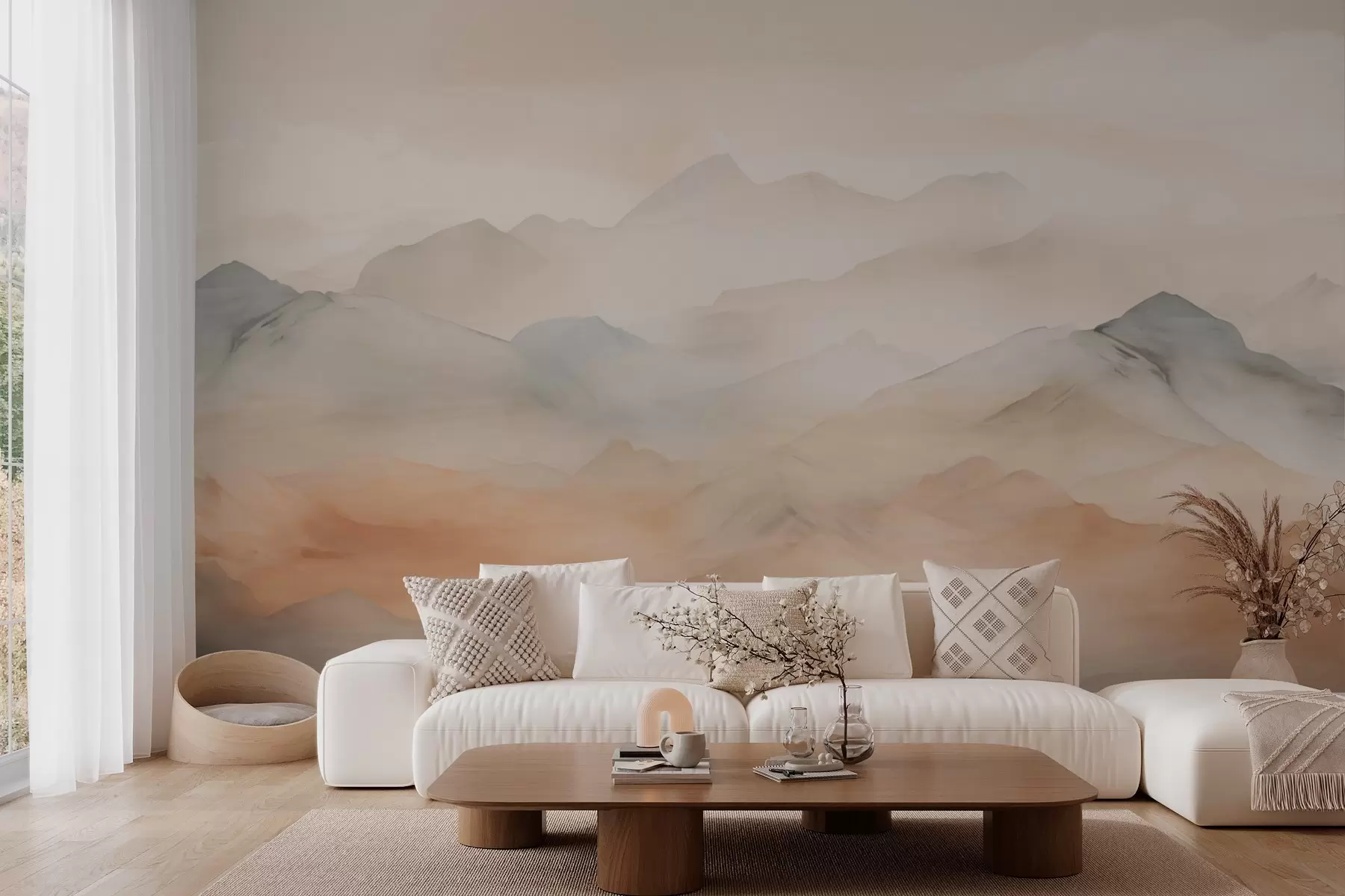 murales de pared Montañas brumosas de colores suaves w03535