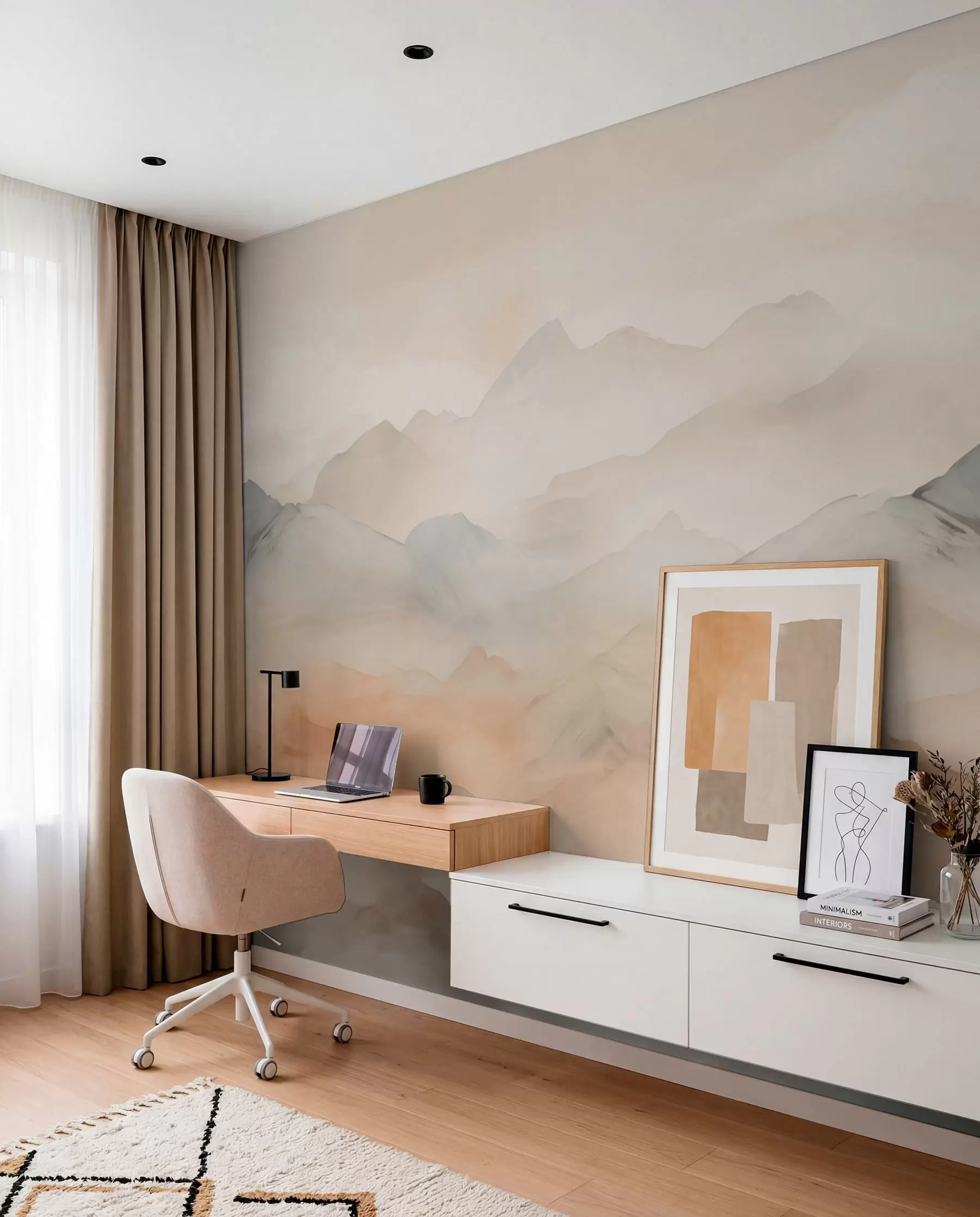 murales de pared Montañas brumosas de colores suaves w03535