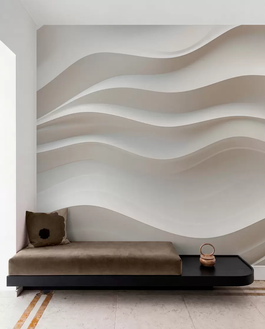 murales de pared ondas blancas y grises en 3D w08939