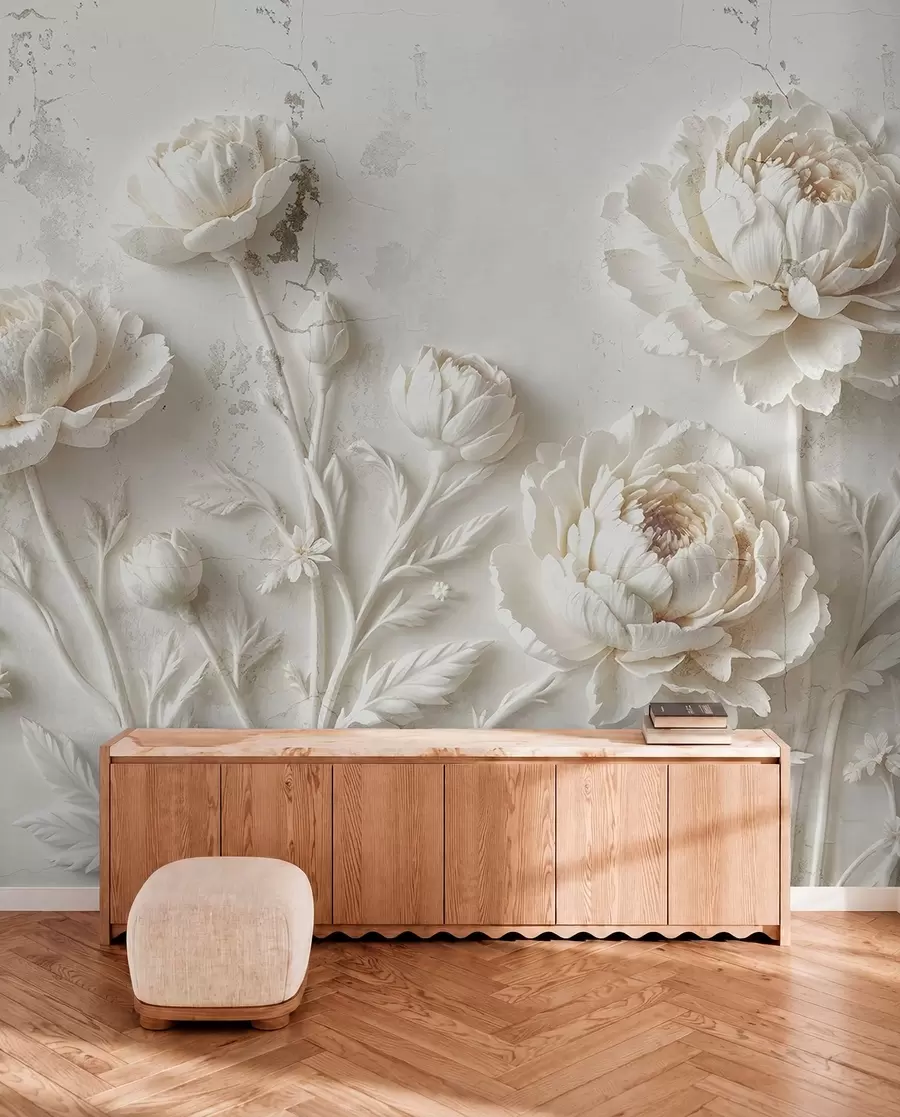 murales de pared Flores sobre fondo de hormigón estilo grunge w03553