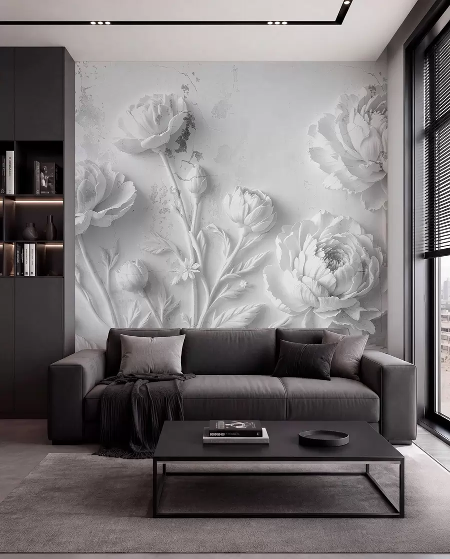 murales de pared Sombras de peonías en plata w03553v2