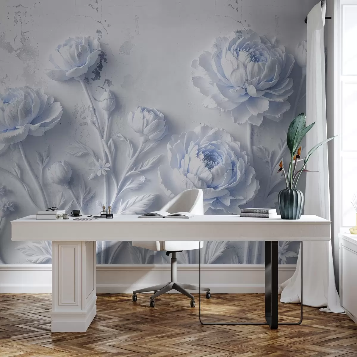murales de pared Flores sobre fondo de hormigón estilo grunge w03553v1