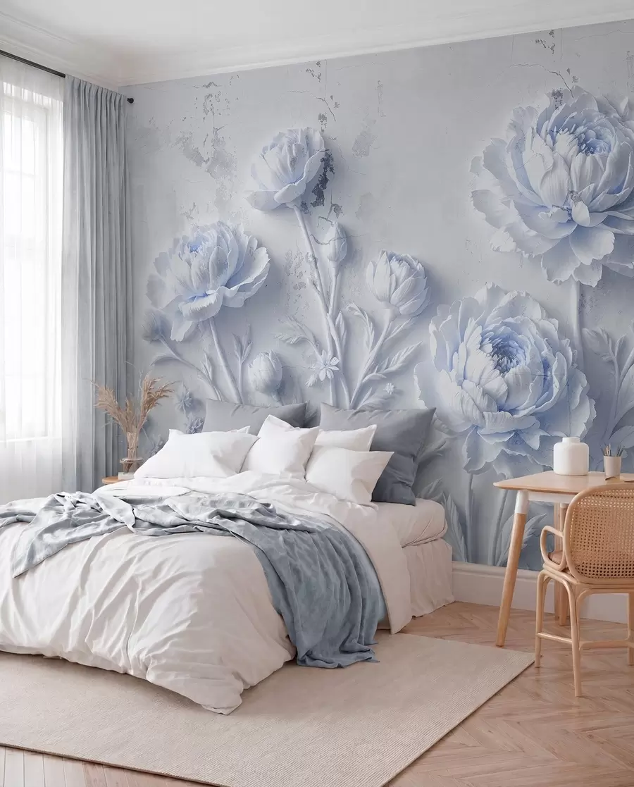 murales de pared Flores sobre fondo de hormigón estilo grunge w03553v1