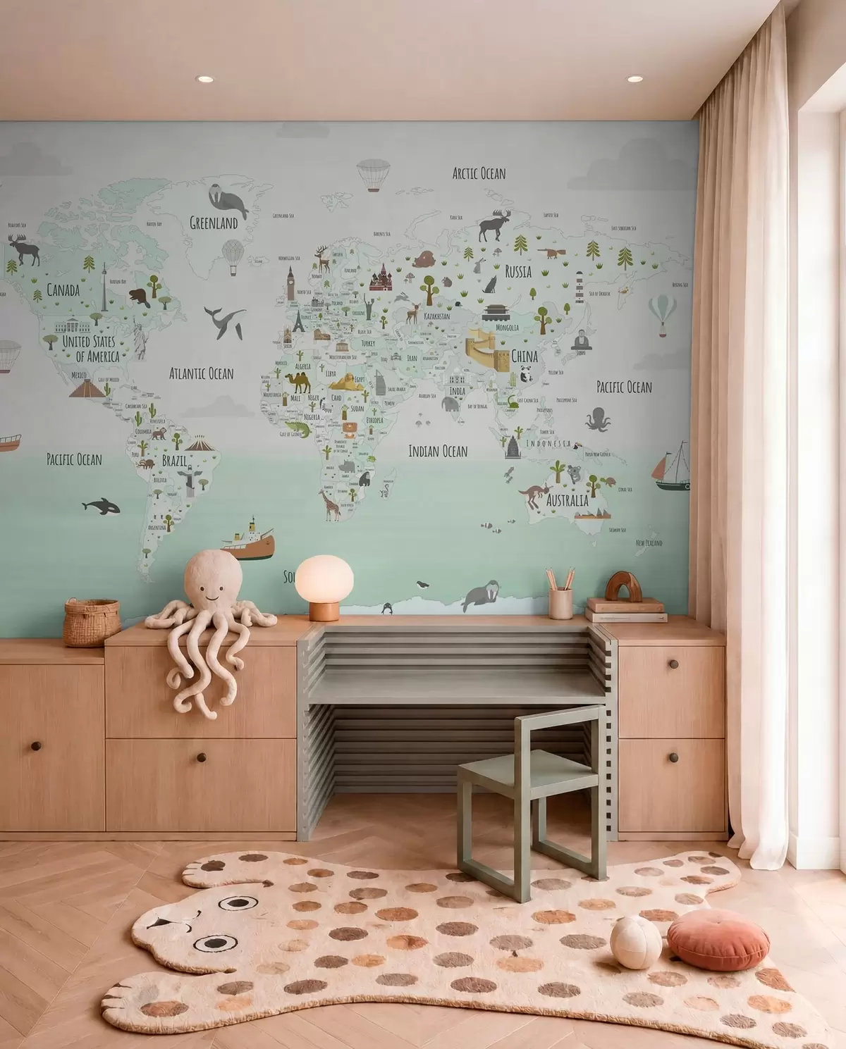 murales de pared Atlas de maravillas en menta w03410v2