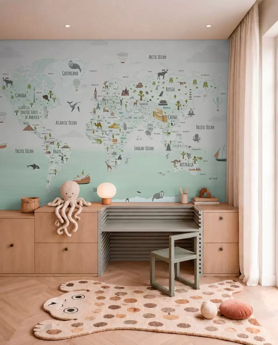 murales de pared Atlas de maravillas en menta w03410v2