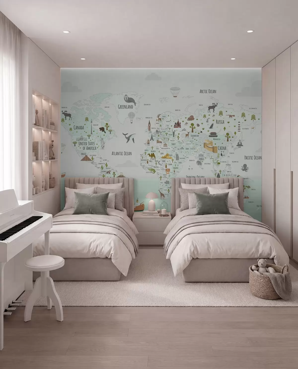 murales de pared Atlas de maravillas en menta w03410v2