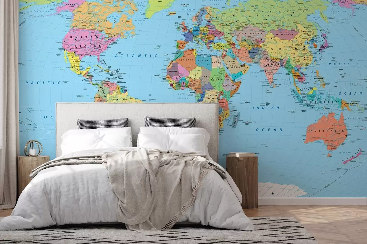 murales de pared Mapa del mundo con banderas de países u60137