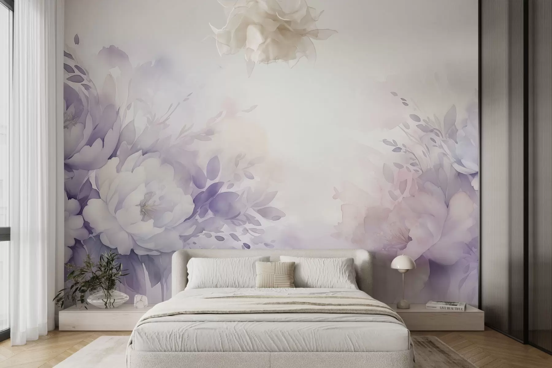 murales de pared Grandes y delicadas flores lilas, imitación de acuarela w08946