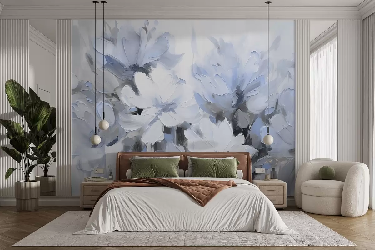 murales de pared Flores abstractas al óleo en tonos suaves w03575v2