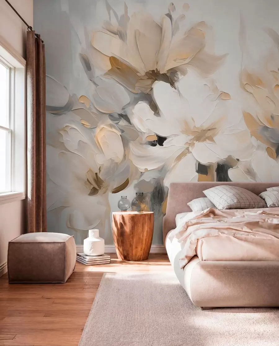 murales de pared Flores pintadas en crema w03575v1