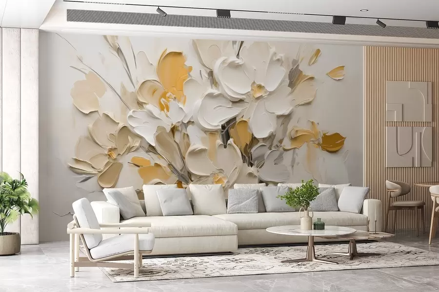 murales de pared Flores volumétricas abstractas al óleo w03582v2