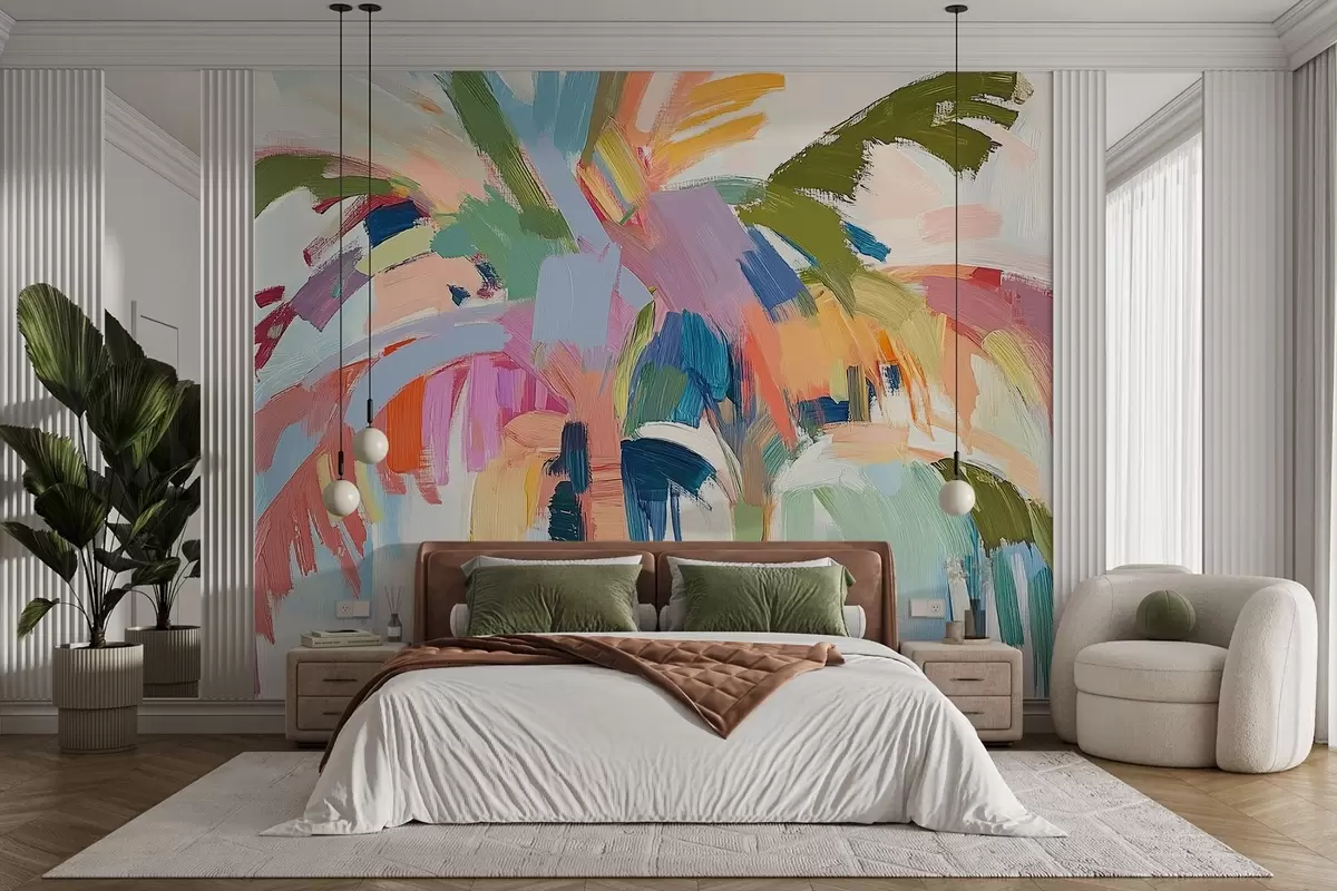 murales de pared Palmera abstracta de colores w03578