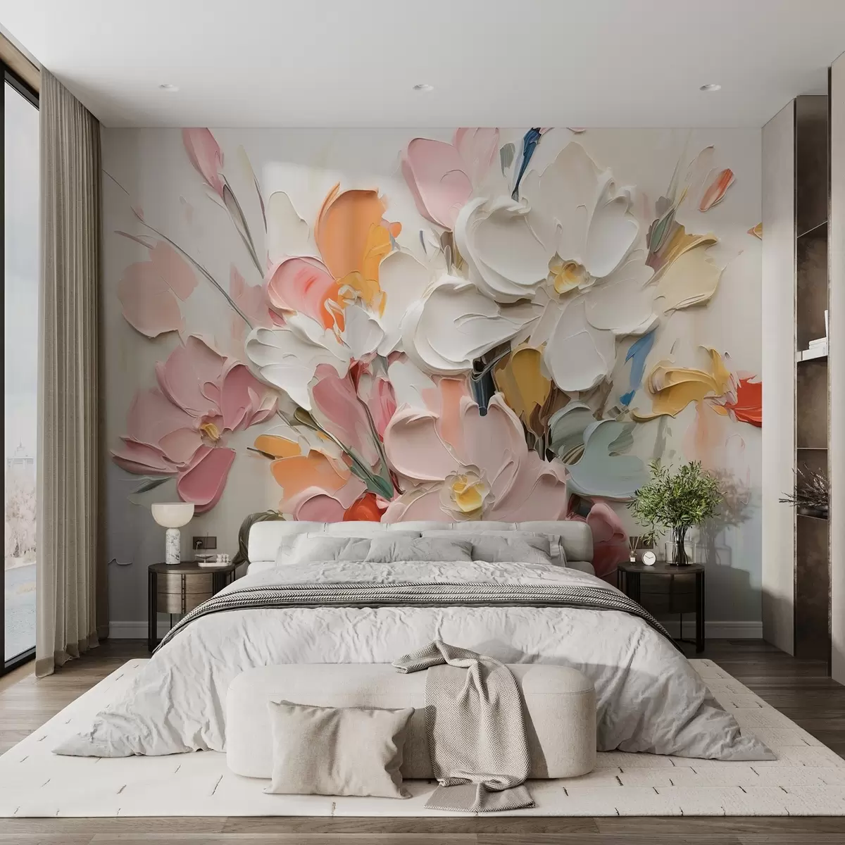 murales de pared Flores volumétricas abstractas al óleo w03582