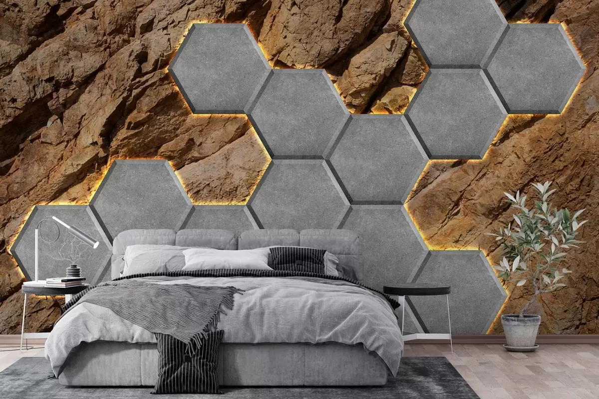 murales de pared imitación de fuegos de hormigón sobre el fondo de una roca w03456