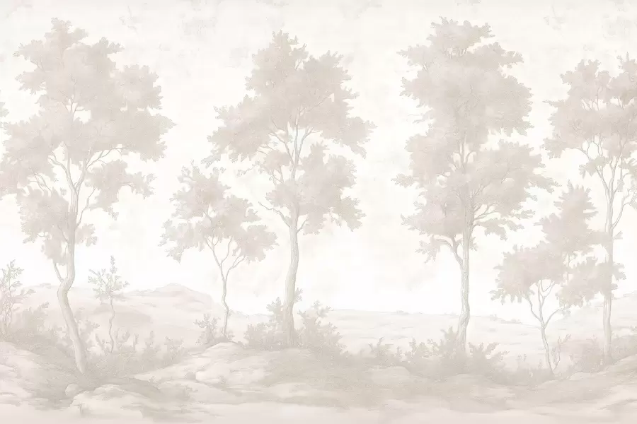 murales de pared Árboles en la colina, dibujo estilo pastel, colores beige, rústico w03550