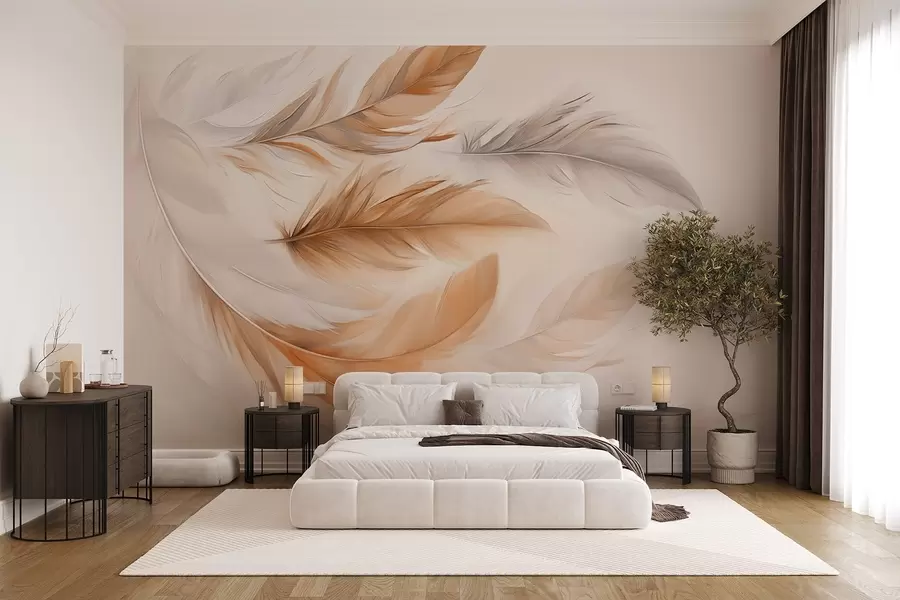 murales de pared Plumas flotantes de color marrón grisáceo w08968