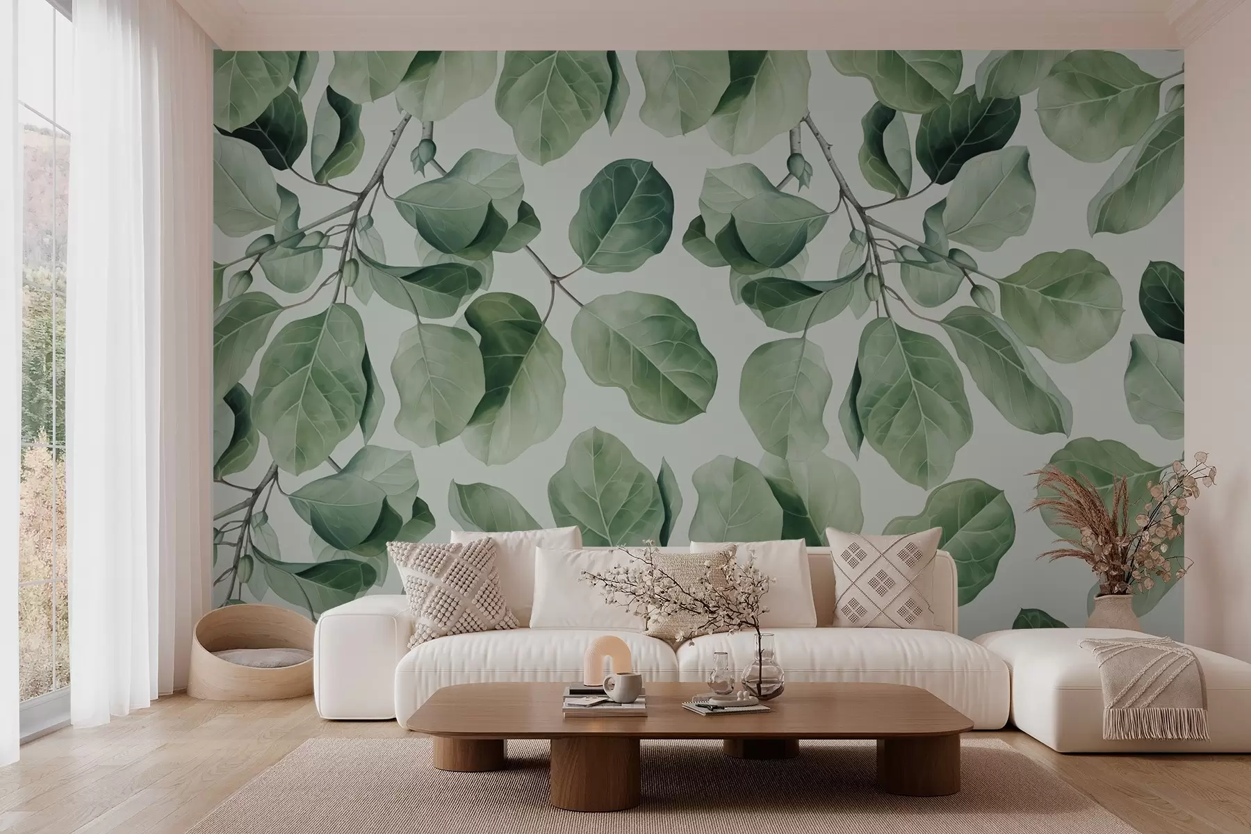 murales de pared Hojas grandes tonos verdes w03625