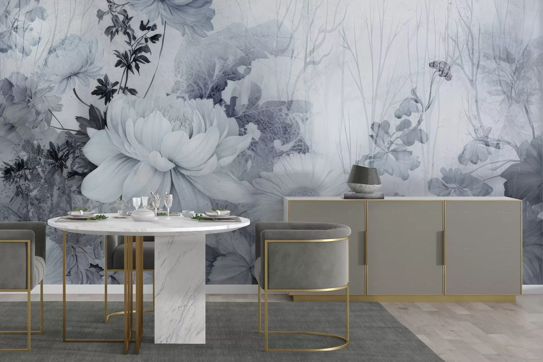 murales de pared Flores vintage en una vieja pared agrietada w03654v1