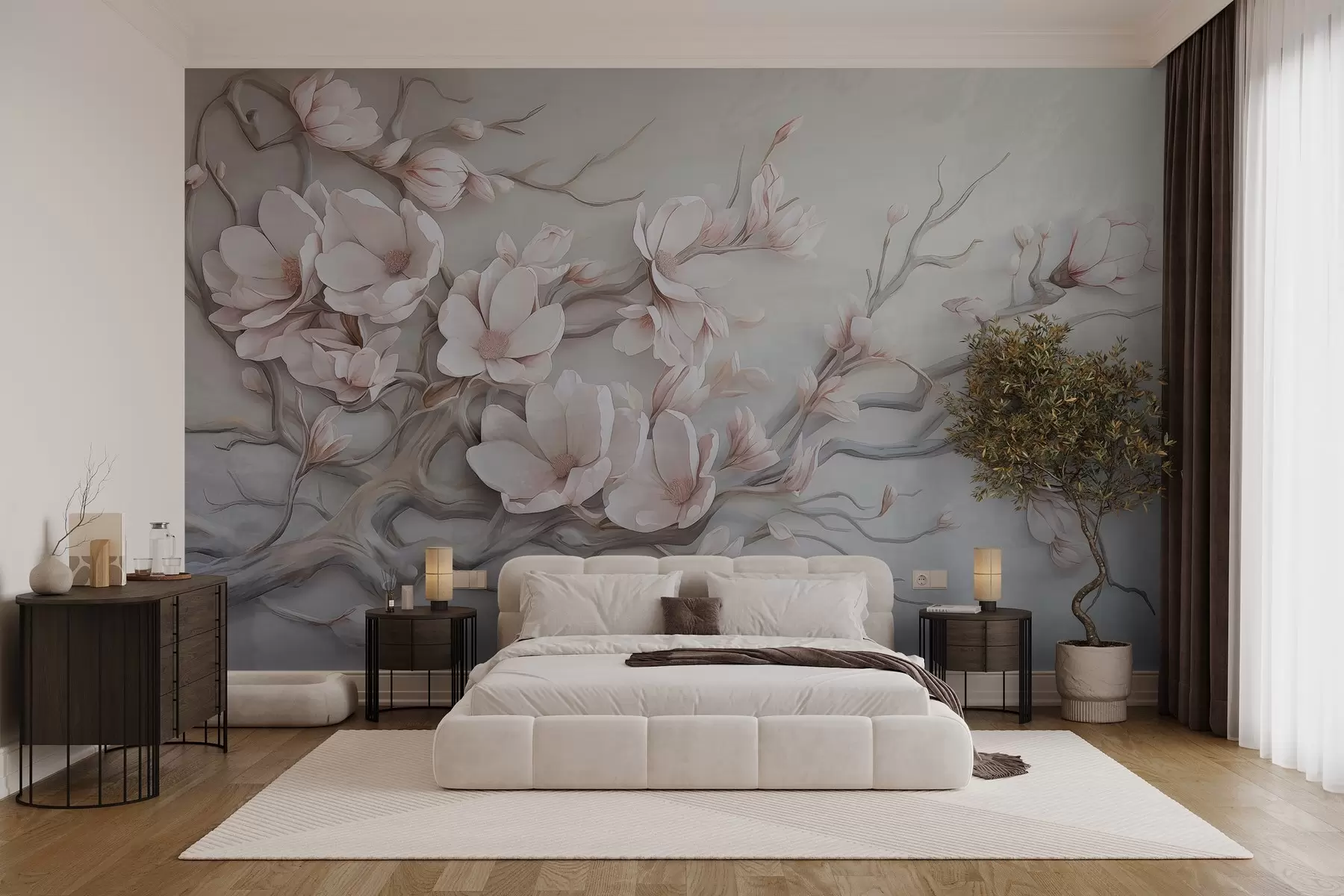 murales de pared Un delicado magnolio pintado en acuarela w03664