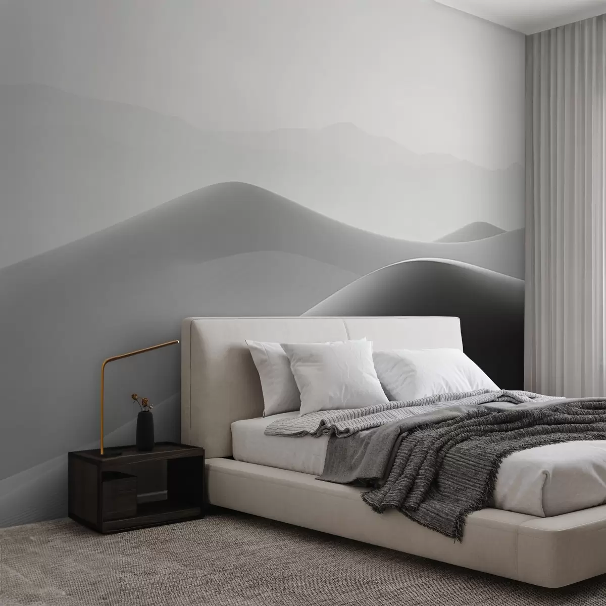 murales de pared Montañas en tonos blancos y negros w08987