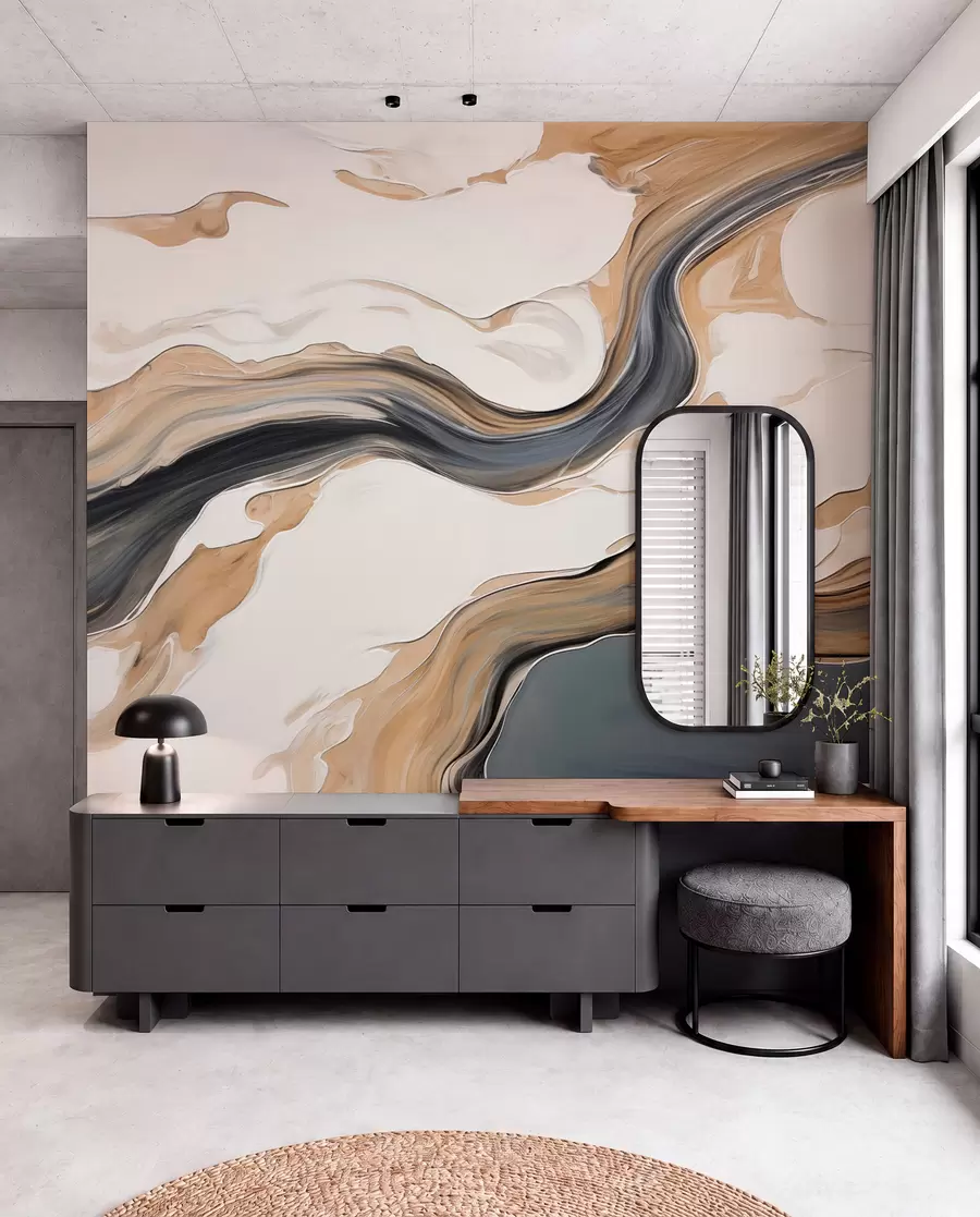 murales de pared Rayas marrón-gris en forma de ondas w09001