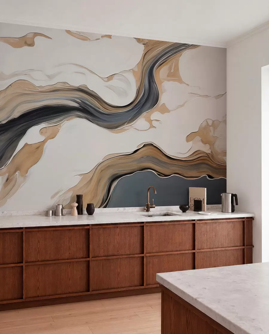 murales de pared Rayas marrón-gris en forma de ondas w09001
