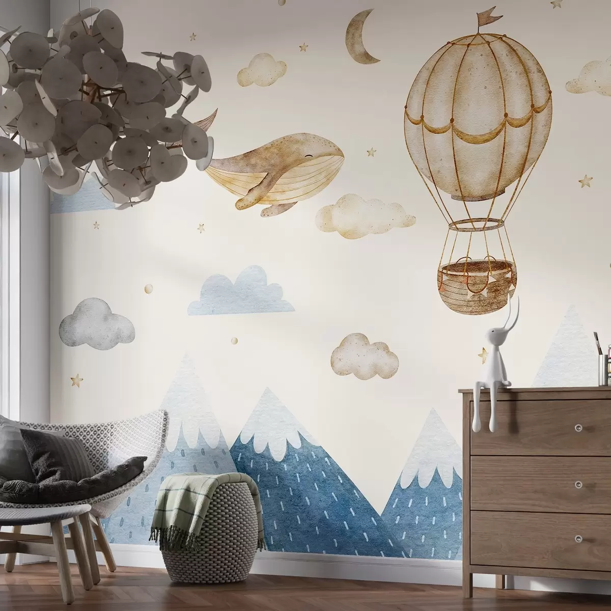 murales de pared Ballena sobre las cimas azules w03672