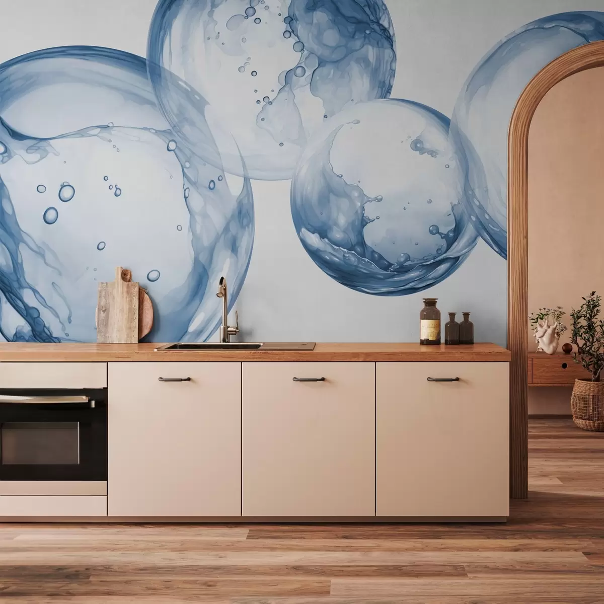 murales de pared Acuarela imitación burbujas de agua, tono azul w03736v1