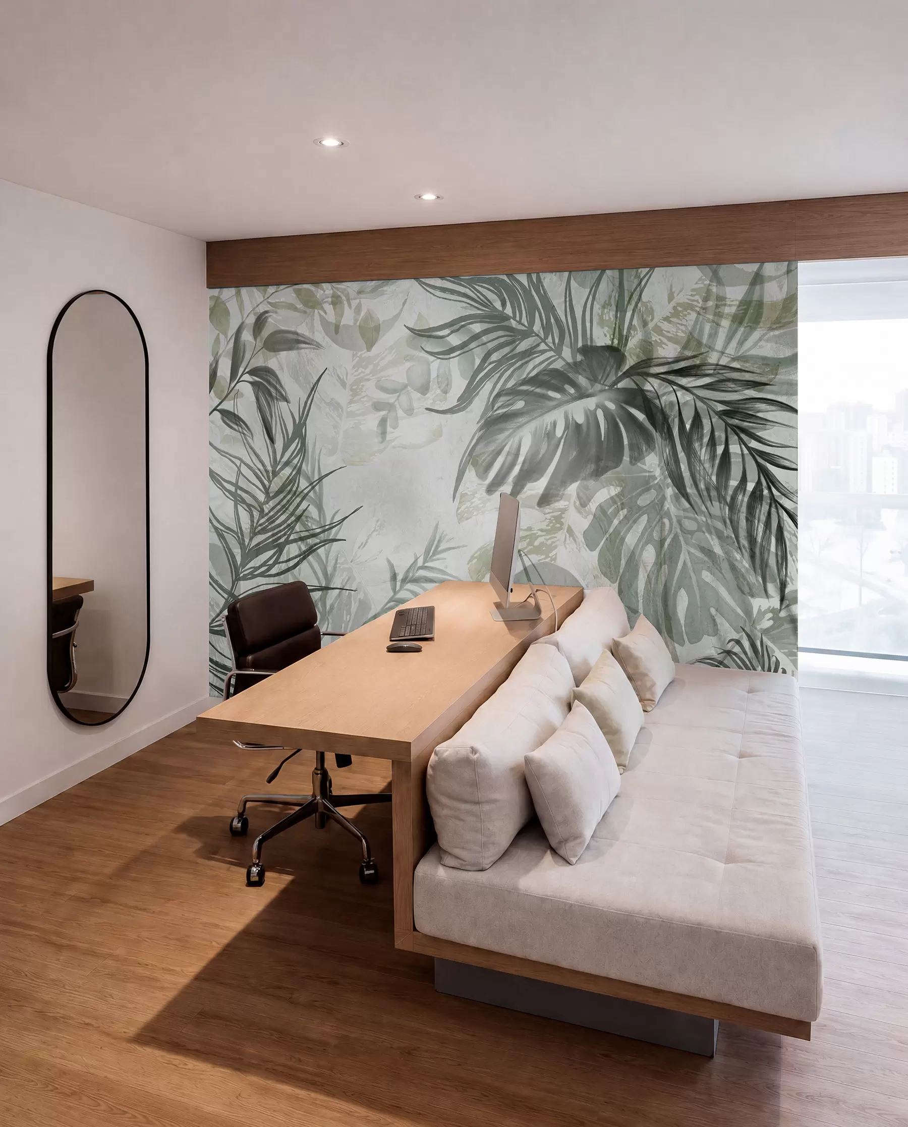 murales de pared Capas tropicales en verde gris w09011
