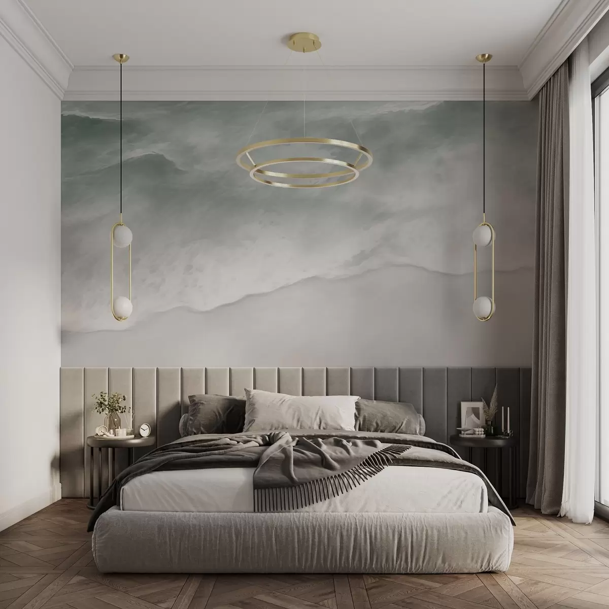 murales de pared Calma costera,Olas del mar, arena, orilla, espuma, agua w03787v1