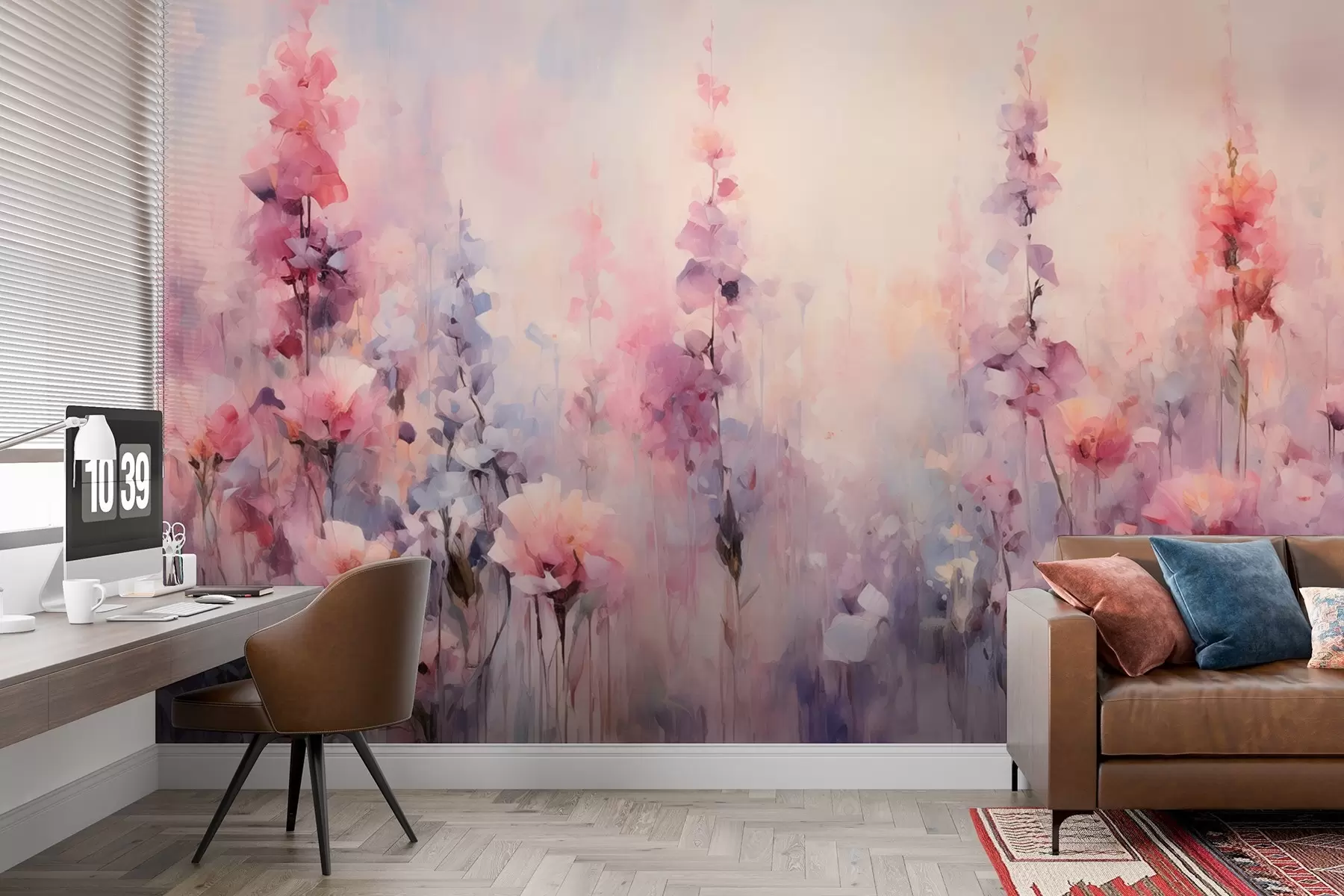 murales de pared Coloridas flores silvestres en estilo acuarela: lilas, amapolas, margaritas w09038