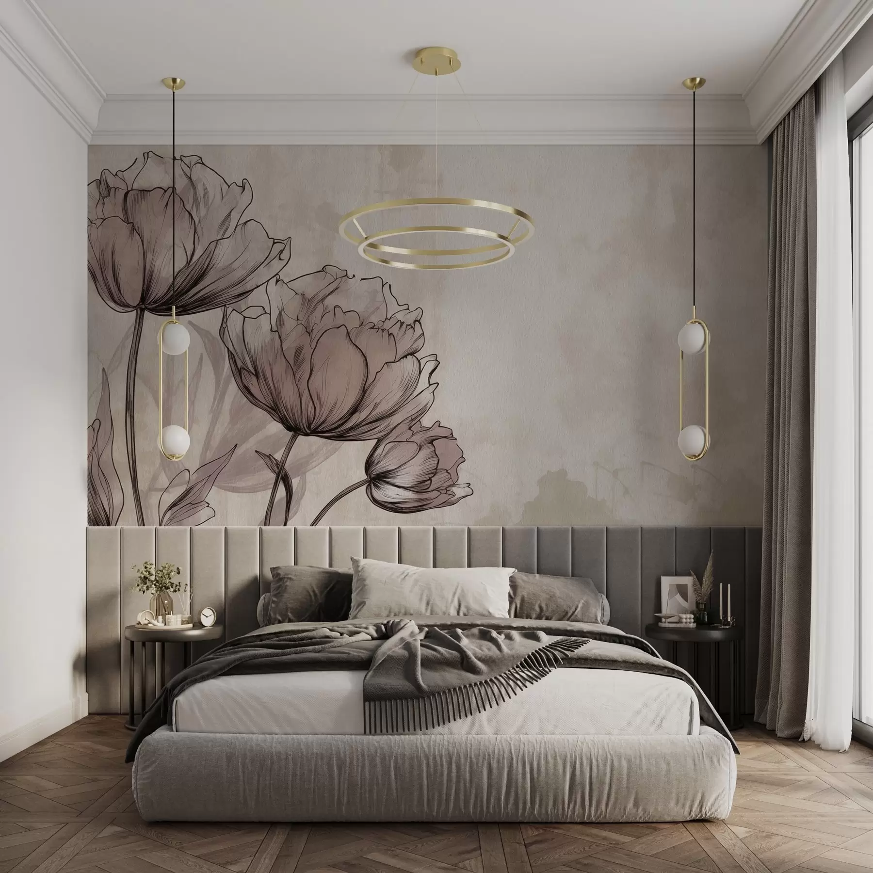 murales de pared Tulipanes pastel con un ligero efecto vintage w03796