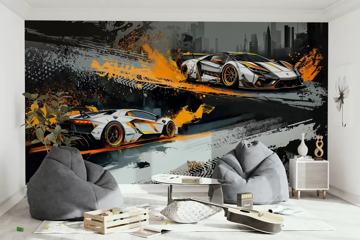 murales de pared estilo grange duro, expresivo, coches deportivos dinámicos w03721