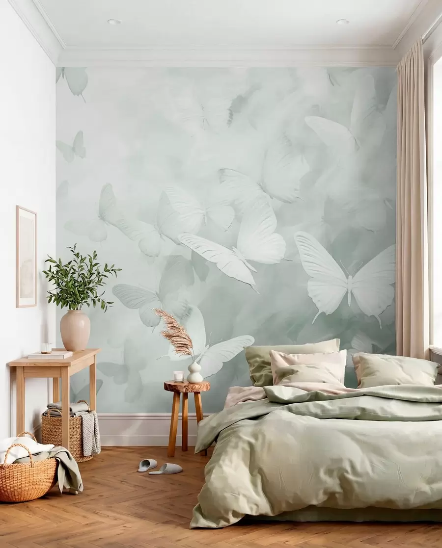 murales de pared Mariposas, tonos verdes w03841v2