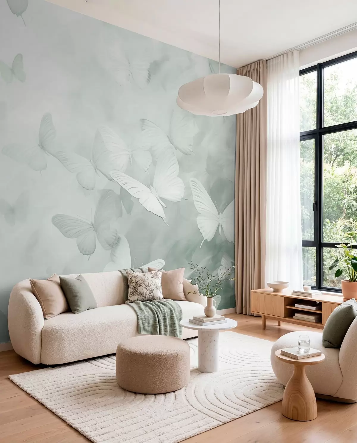 murales de pared Mariposas, tonos verdes w03841v2