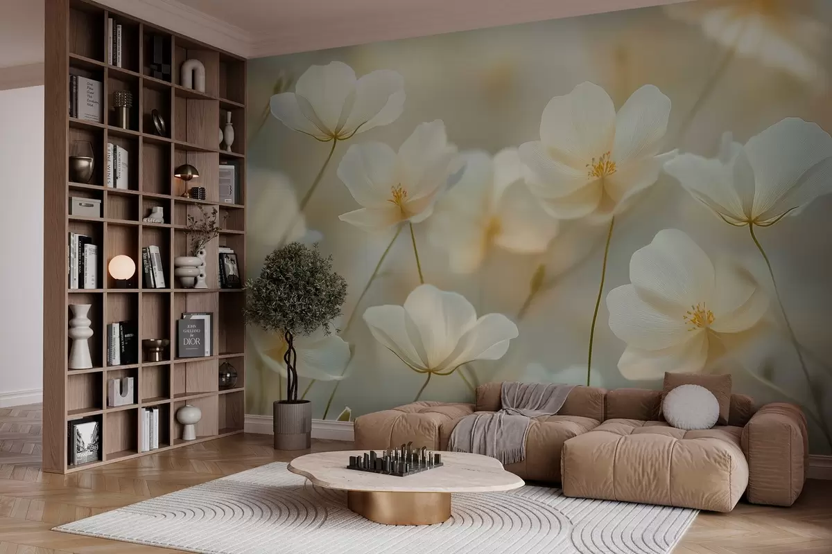 murales de pared flores blancas matutinas w03766