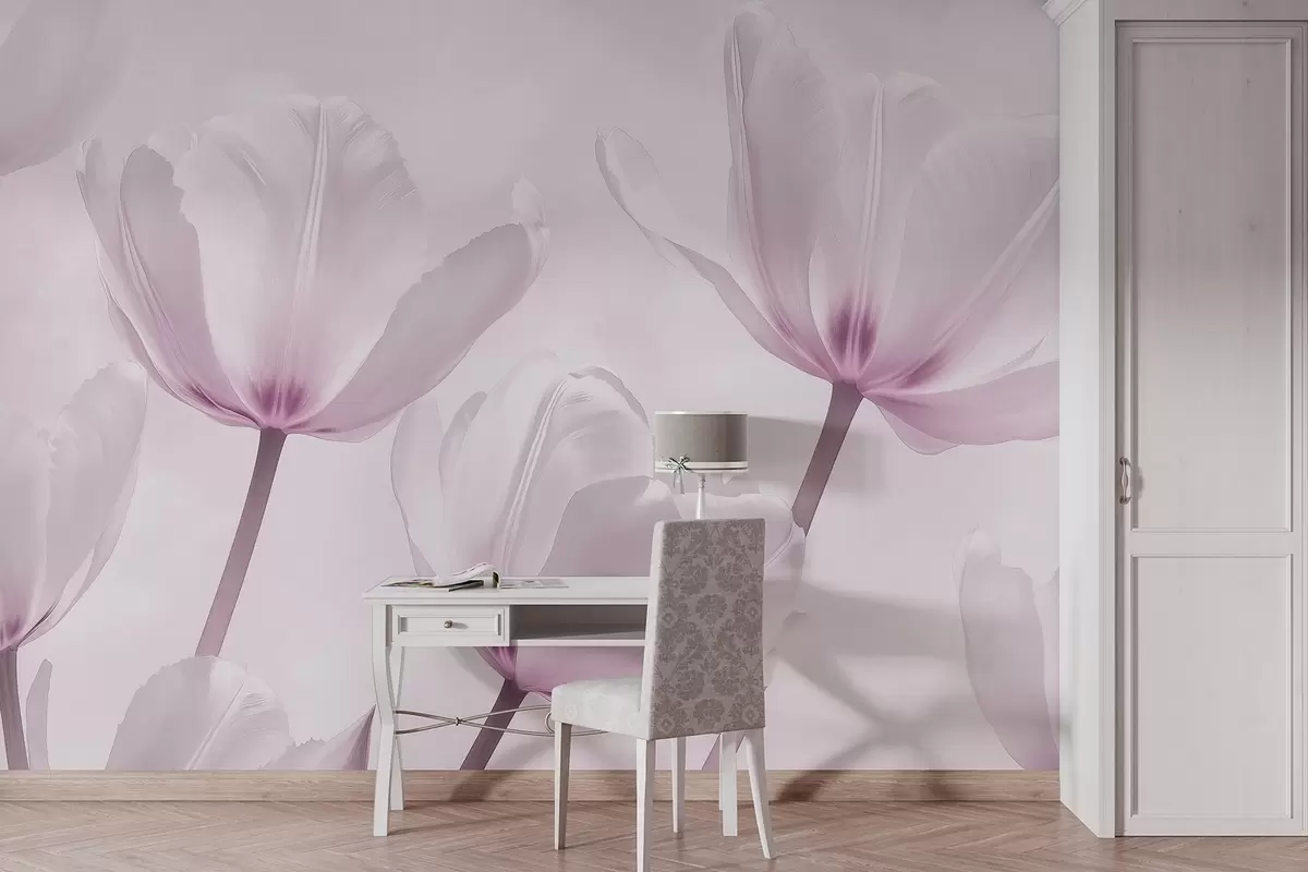 murales de pared Preciosos tulipanes, florales, colores rosas, realismo w03877v2