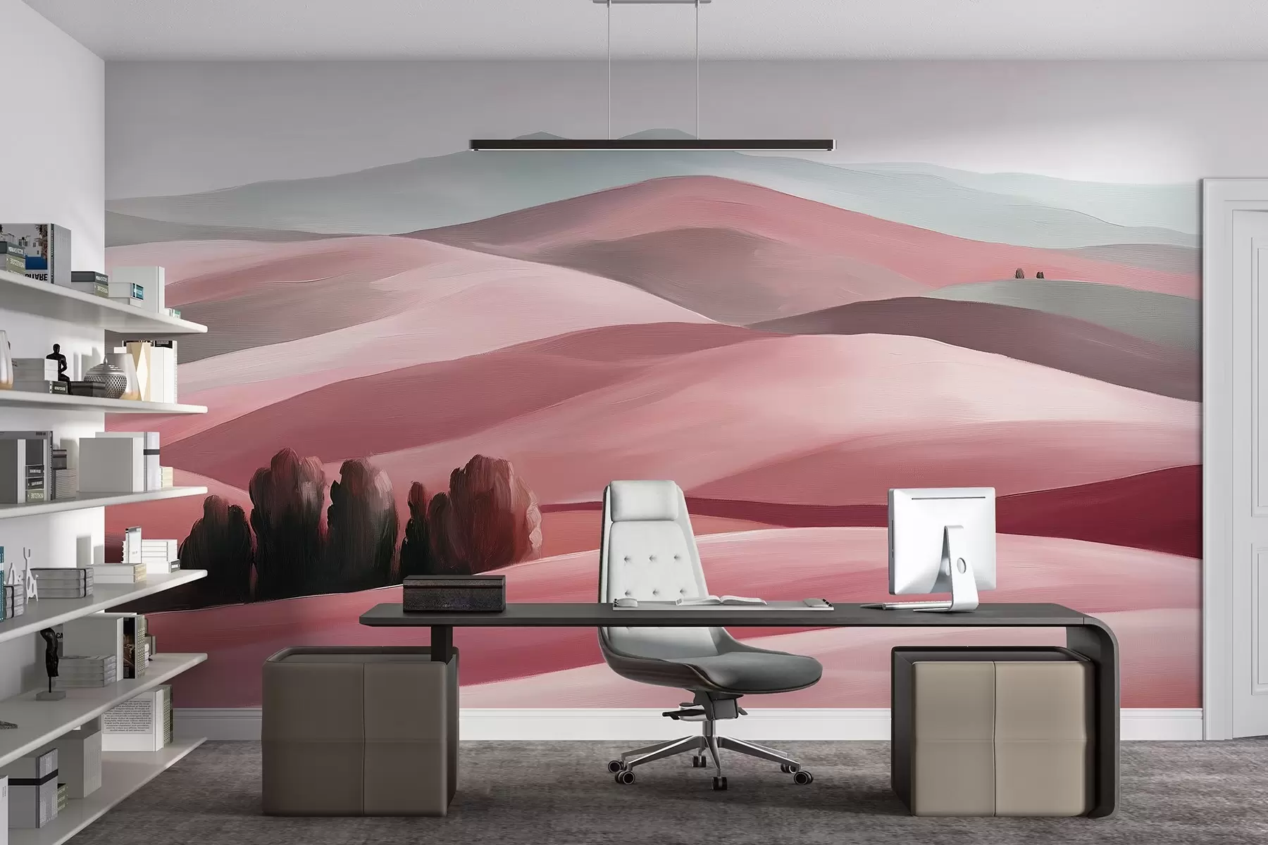 murales de pared Paisajes con árboles, Toscana, colores rosas, estilo óleo w03880v2